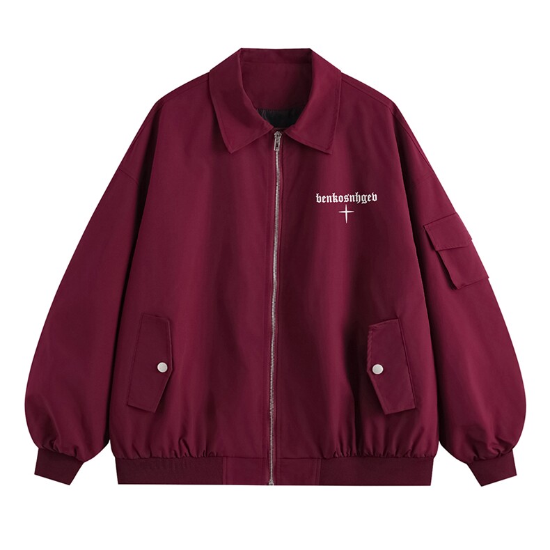 新款平铺翻领棒球服侧边袖带口袋字母印花夹克A268-TPF6031特批65,男装夹克,电商A247-1