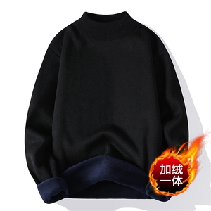 1018-1-M668-P26跑量款半高领一体绒毛衣男士针织衫加绒时尚帅气图片