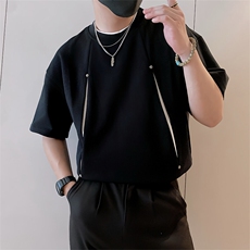 8968/P58控78夏季设计感前后镂空男士圆领短袖T恤痞帅小伙男装白1，男装T恤，星座305B