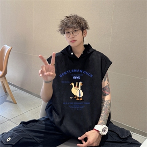 麂皮绒连帽背心坎肩男T恤美式港风JLB453-P30控48图片