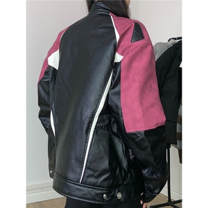 美式PU皮外套女秋冬季新款机车服加厚情侣夹克男Y156图片