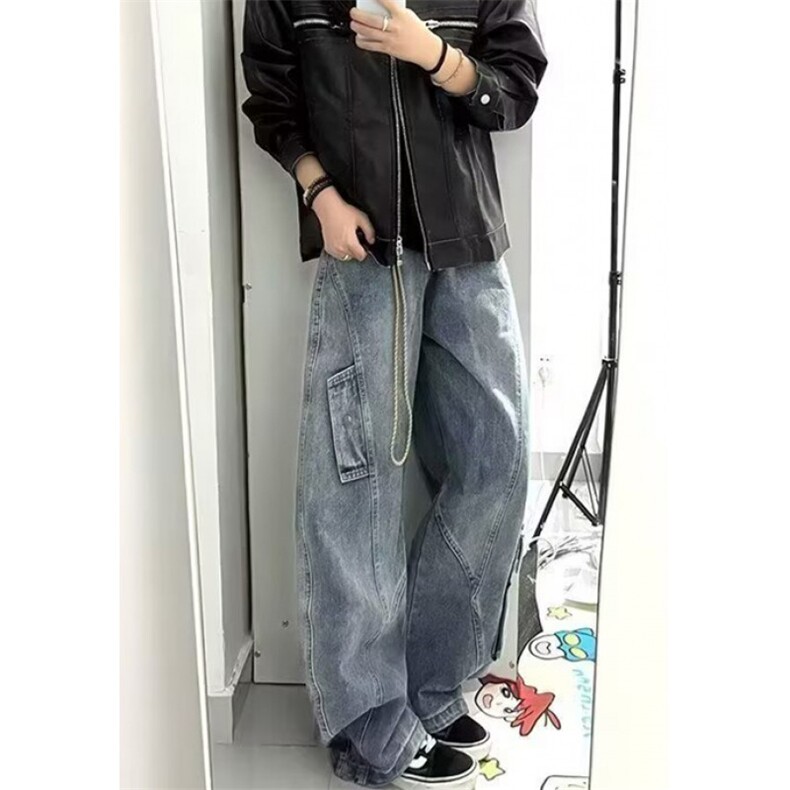 柳钉设计口袋工装牛仔裤男女复古秋季阔腿裤做旧水洗N558,男装牛仔裤,星座1116A（原606A-3）