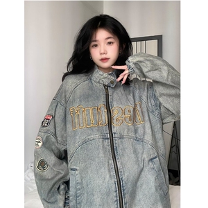 JK8899-P65 日系字母刺绣水洗牛仔外套男生秋季潮流百搭图片