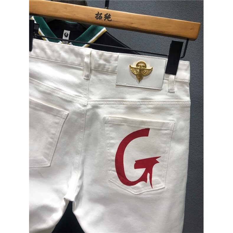 白色短裤男夏季潮流弹力马裤休闲牛仔裤高端潮牌青春修身五分中裤,男装牛仔裤,星座506A