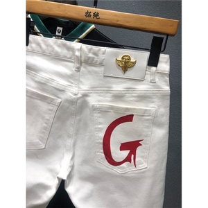 白色短裤男夏季潮流弹力马裤休闲牛仔裤高端潮牌青春修身五分中裤图片