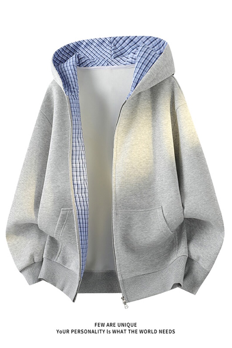 春季高品质新款卫衣格子拼接百搭开衫外套男女C61306-TP4589,女装短外套,电商A102