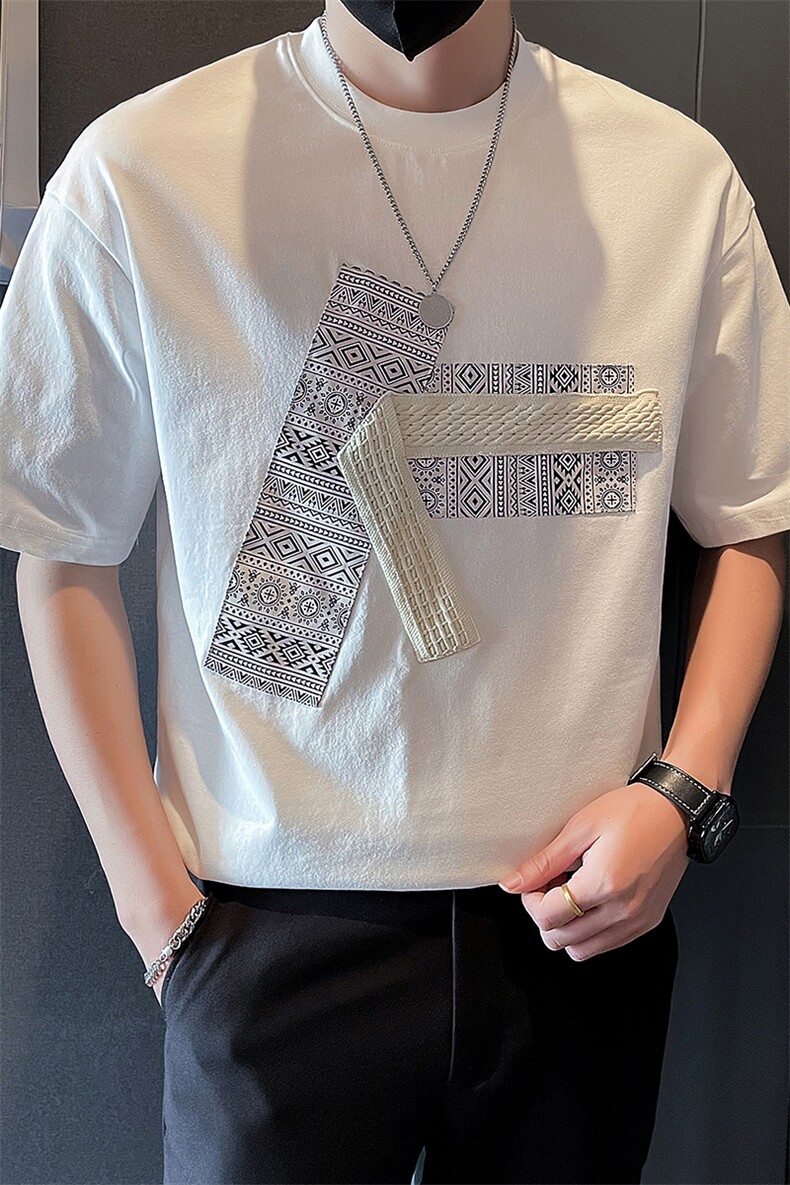 2025新款夏季短袖T恤男设计感潮流半袖体恤A313-1-K822-P55,男装T恤,电商A313-1