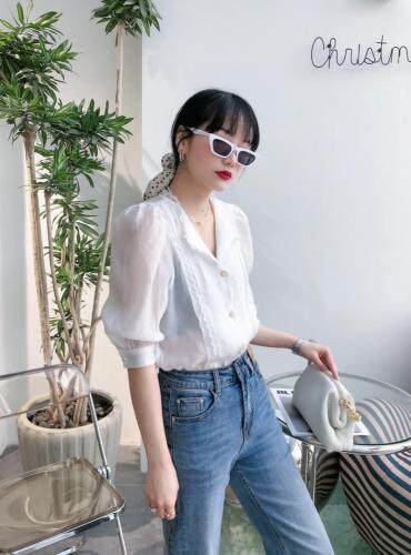 蕾丝花边翻领衬衣，女装，兰魅依生