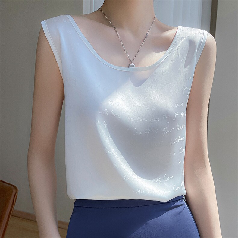 爆款印花真丝吊带背心女圆领内搭西装打底缎面桑蚕丝上衣春季V领，女装背心吊带，朝贺羊绒