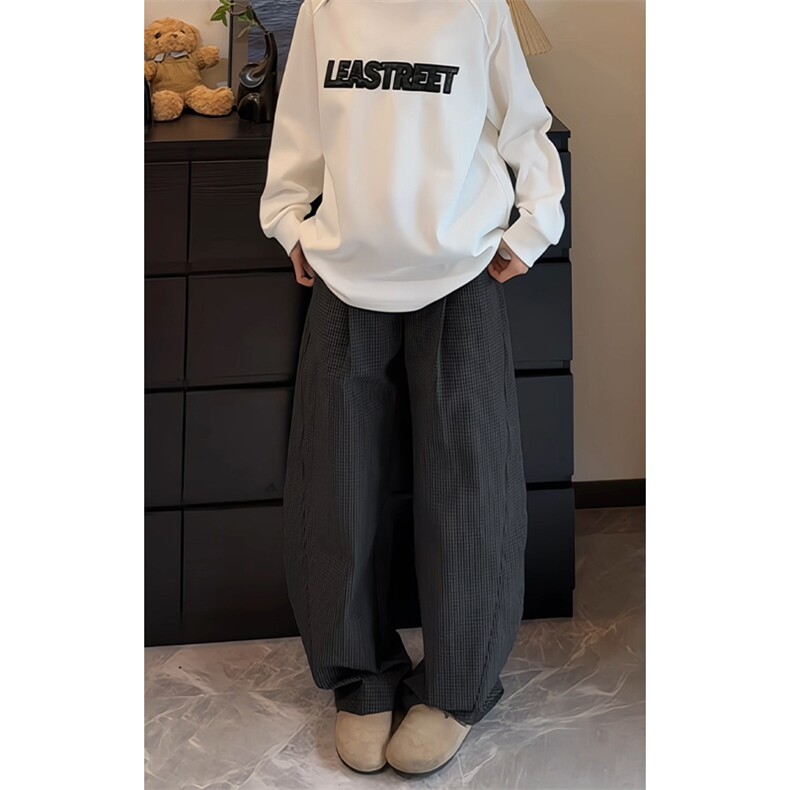 格子休闲裤男生秋冬垂坠高级感拖地裤cleanfit复古宽松大码直筒裤，男装休闲裤，电商A001