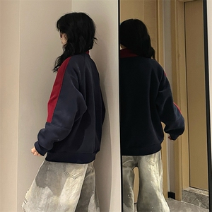 抖音得物高品质重磅26春装美式高街重磅织带拼接撞色立领卫衣外潮图片