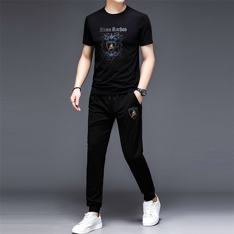 YS-X338夏季男式短袖长裤短裤三件套运动休闲套头修身T恤套装P132，男装休闲套装，电商B360
