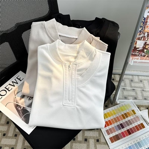 重磅T恤男女款Polo衫美式棒球服短袖卫衣潮牌半拉链7分半袖-T34