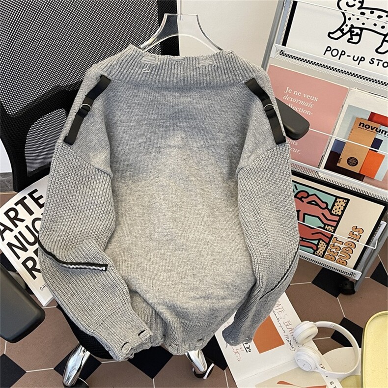 小众解构通体拉链V领开衫破坏毛外套衣金属纽扣毛衫MY322P75,男装针织衫/毛衣,星座1116-2