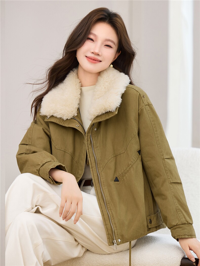 现货2025冬季新款休闲时尚无帽毛领女士加绒加棉保暖派克服,女装棉衣/棉服,木子恋