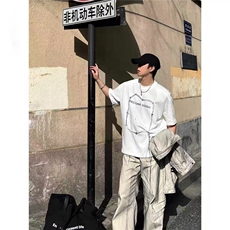 设计感垫肩短袖t恤男潮牌欧美小众原创高级美式高街夏重磅五分袖，男装T恤，星座505-2（原电商A260-1)