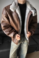 冬季荔枝皮狼王座山雕加厚棉服情侣男装PU皮棉衣外套S538-特118，男装棉衣，电商A233-1