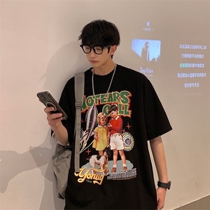 美式2023夏新款短袖T恤男宽松上衣学生简约圆领T02215-P35图片