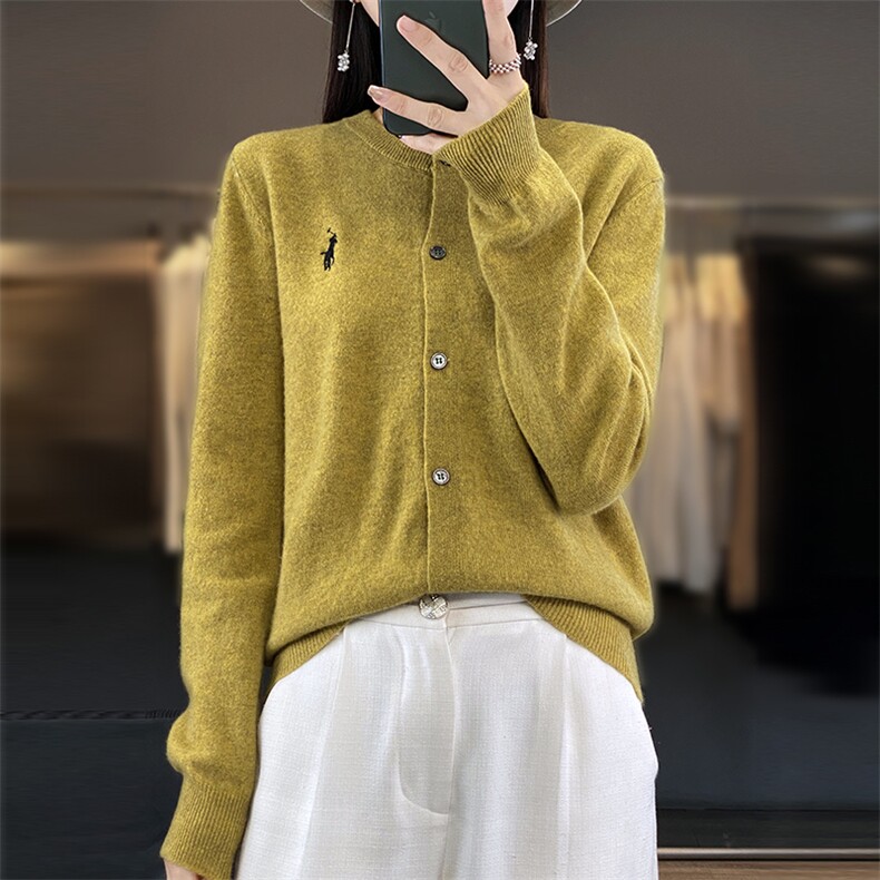 2024秋冬新款羊毛女士圆领纽扣羊毛开衫,女装羊毛衫,润辉羊绒