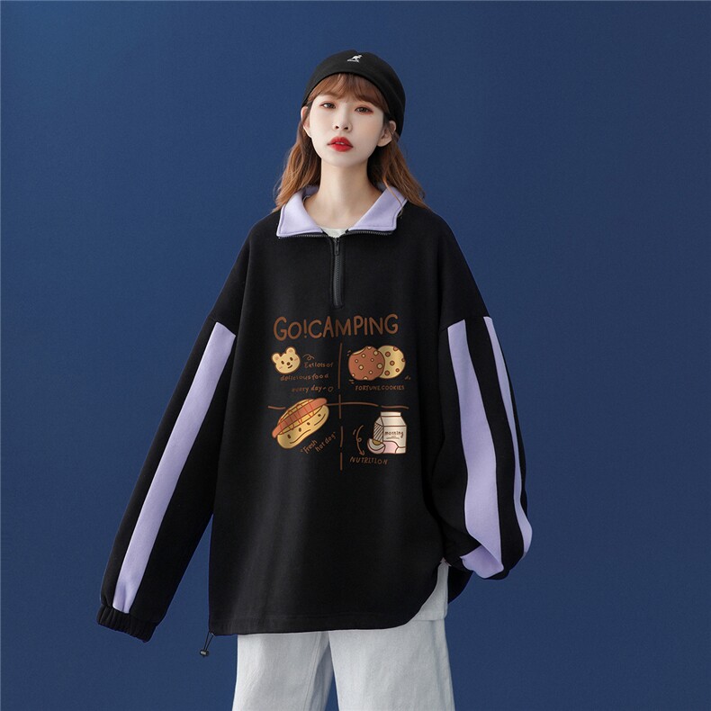 中性风2024秋季新品港风半拉链卡通印花情侣百搭卫衣B208p55控68,男装卫衣,A247A