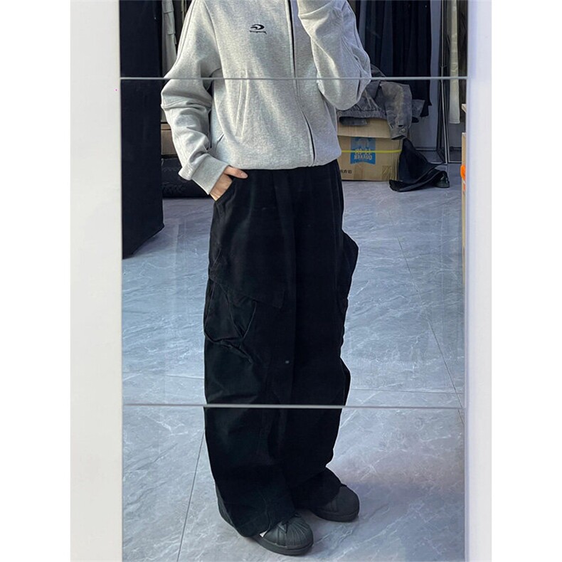 美式oversize嘻哈多口袋工装裤男女夏季宽松阔腿休闲裤K65-特P55,男装休闲裤,星座218-5