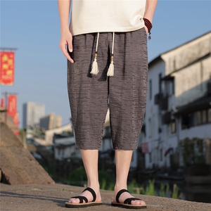 夏季风男装七分库棉麻男士休闲裤中裤古风A266-1-KZ882-P56图片