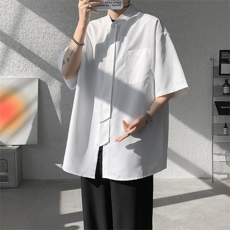 明星私服学院风条纹衬衫搭配可拆卸领带英伦风条纹打底衬衫P38,男装衬衫,电商B319