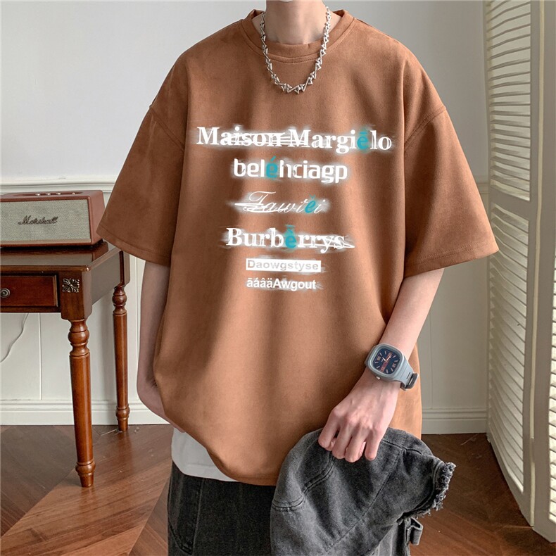 24夏季新款宽松大码港风英文虚影短袖麂皮绒T恤TJ23109-特p19,男装T恤,星座508（原C305）