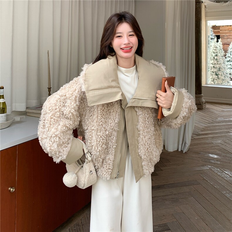 韩版皮毛一体短外套女冬季2025新款加绒加厚保暖显瘦棉服派克服,女装棉衣/棉服,2C159
