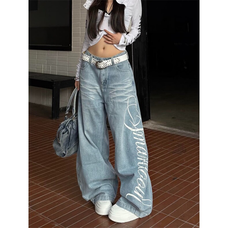 美式复古弯刀牛仔裤男女2025新款水洗直筒做旧刺绣宽松显瘦阔腿裤,男装牛仔裤,星座506A