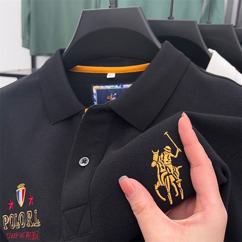 纯棉长袖t恤男翻领纯色商务上衣春秋新款中年休闲polo衫爸爸装T恤,男装Polo衫,电商B212（原钱塘6029）