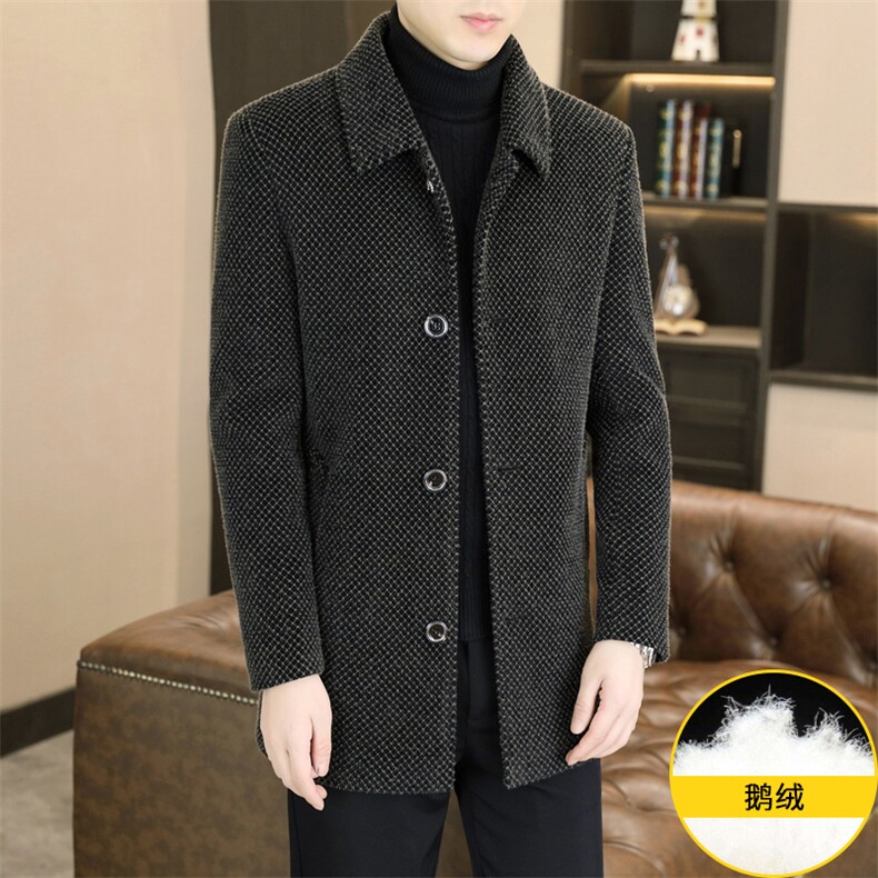 标90鹅绒毛呢外套鹅绒内胆中长款外套男加厚羽绒服310B-3-D228,男装羽绒服,星座310B-3