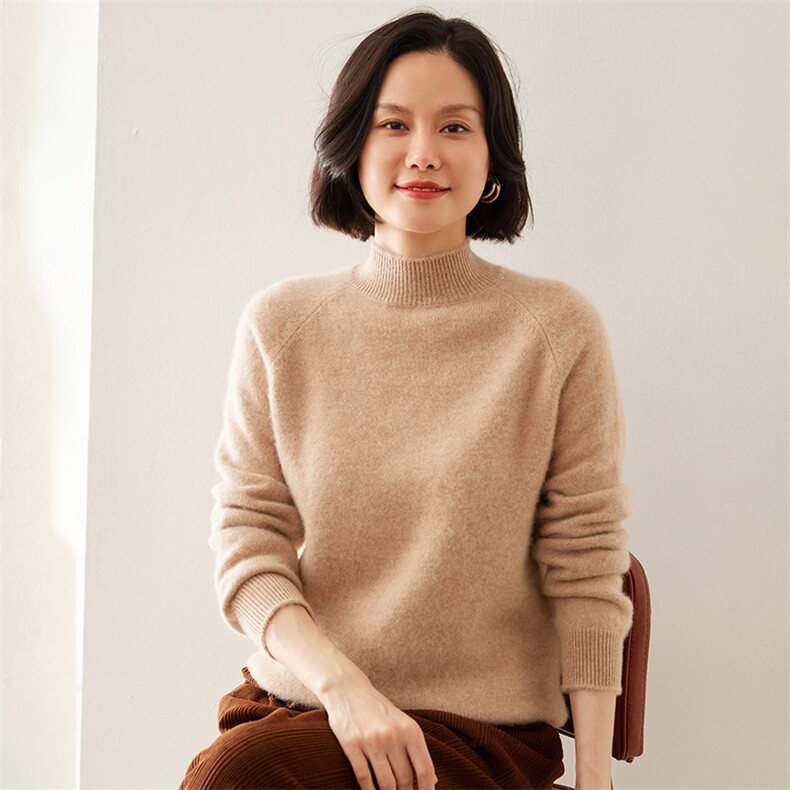 半高领35%羊绒衫气质简约百搭针织衫长袖,女装羊绒衫,七柒羊绒