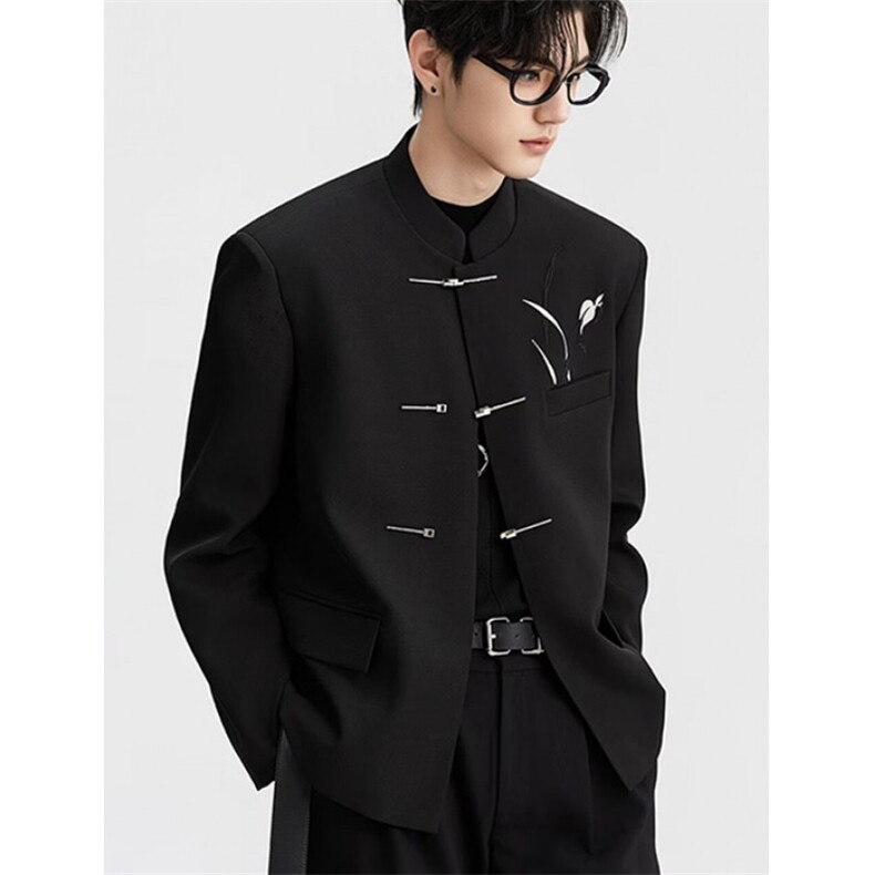 刺绣新中式风立领西装外套春秋男风垫肩中山装上衣XZ22，男装西服套装，星座1116A（原606A-3）