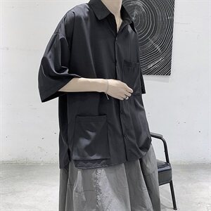 518夏季短袖衬衫男痞帅潮流冷淡风中性衬衣CS2006图片