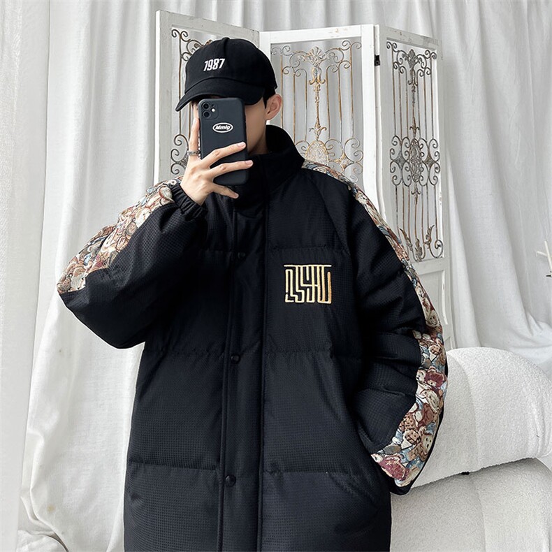 特批70冬季小熊刺绣印花宽松加厚连帽保暖校园情侣外套MY0069，男装棉衣，电商A128