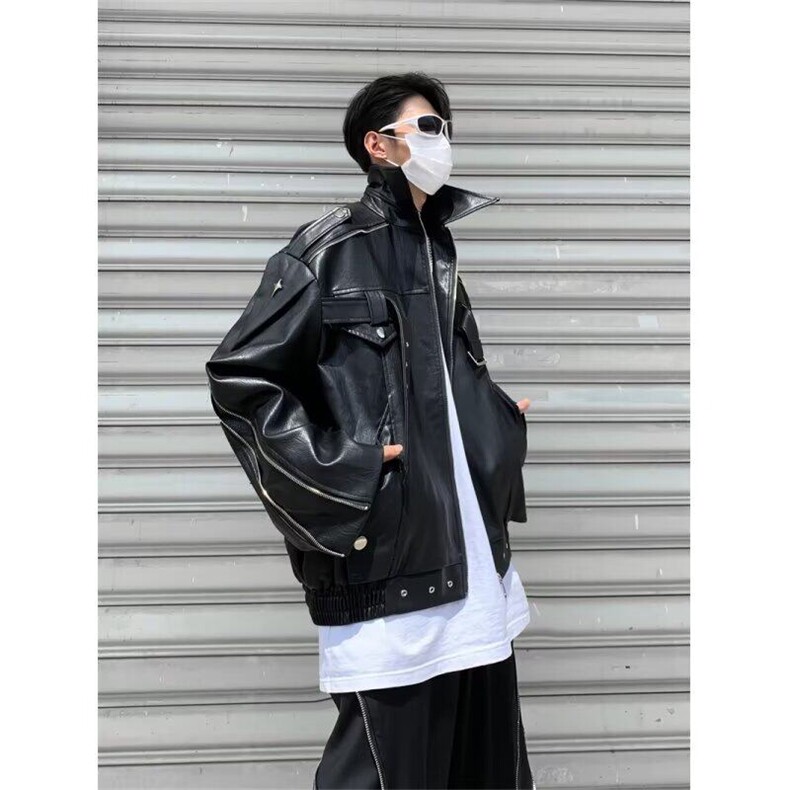 翻领欧美复古高街皮衣外套男春秋款潮牌小众高级感短款机车服夹克图片