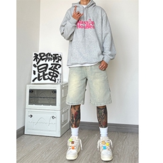 B221美式ins高街暗黑拉链休闲牛仔短裤五分裤LK23082-P50控68，男装牛仔裤，电商B221