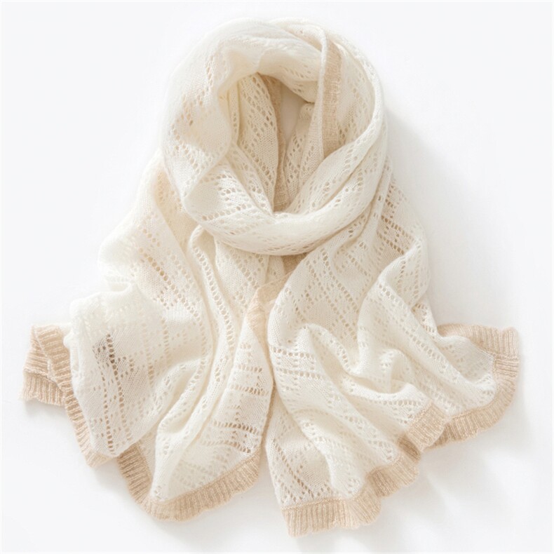 气质拼色100%纯山羊绒围巾大披肩2025秋冬女软糯保暖针织镂空围脖，围巾，镁纯羊绒