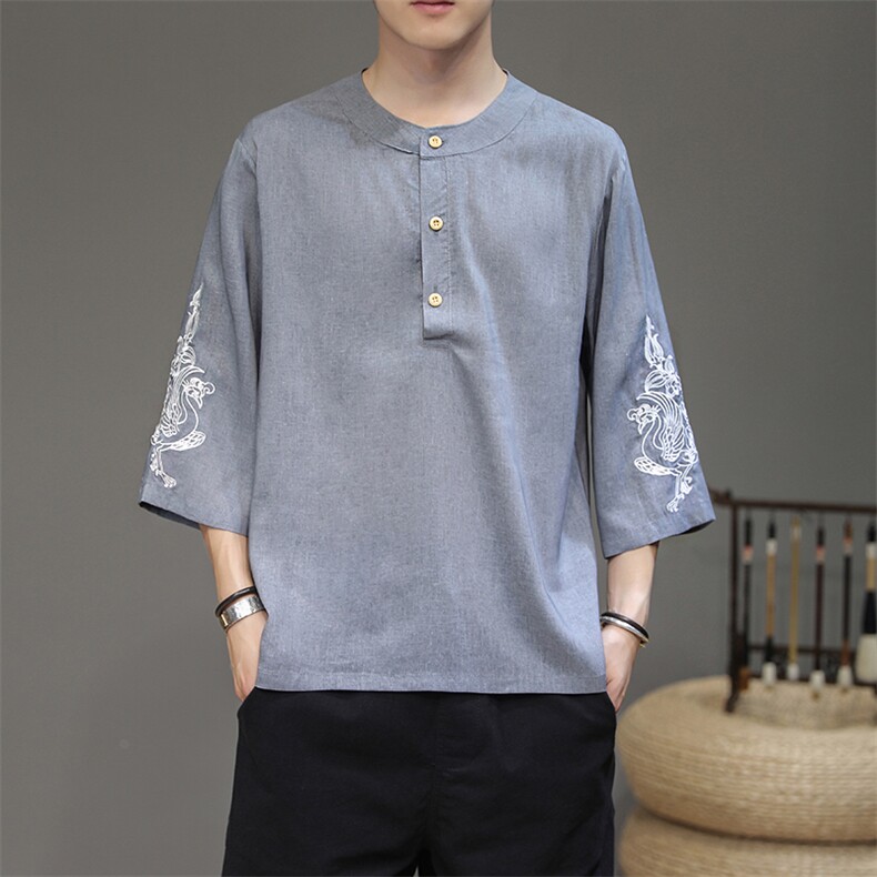 亚麻布夏季中国风汉服衬衫小立领刺绣大码差价QT4029-T2059-P55,男装衬衫,电商A021
