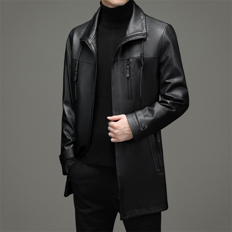 DLSN21076新款2021皮衣男头层牛皮鹿纹风衣翻领商务男装P1350，男装皮衣，电商B360