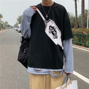 个性印花ins高街宽松潮牌挎包假两件卫衣情侣休闲百搭 T701-P30图片
