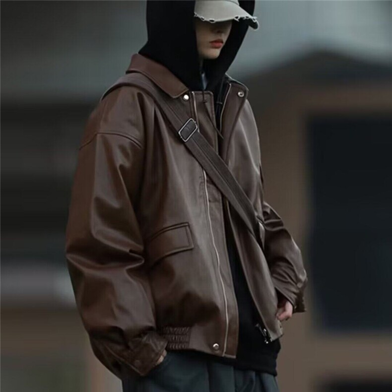 美式复古皮衣外套男女2024春秋季新款短款宽松廓形机车翻领夹克,男装夹克,星座506A