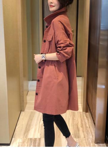 DG863早春新款抽绳松紧腰宽松翻领中长款风衣外套,女装风衣,L·H·X