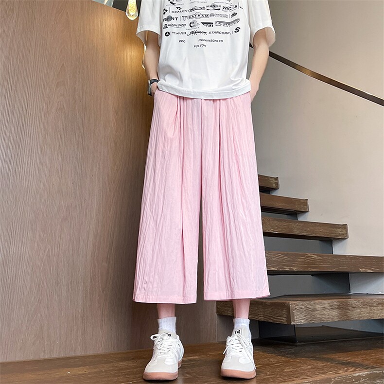 8XL-M特大码阔腿山本裤冰丝裤男薄七分裤褶皱慵懒凉凉裤K977P45,男装牛仔裤,电商D206-1