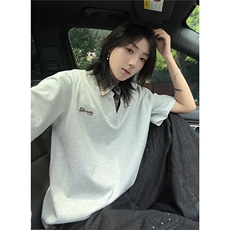 夏季美式休闲POLO衫短袖男生潮牌字母刺绣宽松翻领T恤LD9122-P36，男装T恤，星座1008