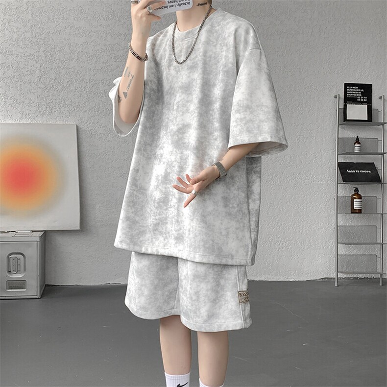 8XL-M青少年扎染短袖t恤休闲运动套装男生夏季宽松大码TZ38001P55,男装T恤,电商B312