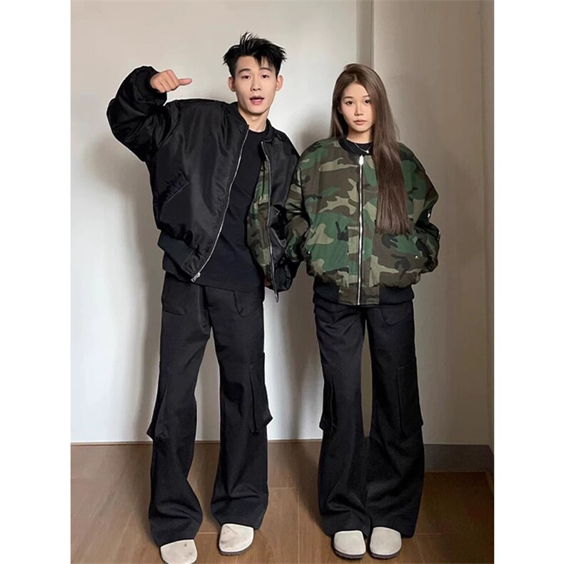 网图有货美式飞行员两面穿迷彩品质棉服男宽松保暖棉衣A194-P100，男装棉衣，星座1505