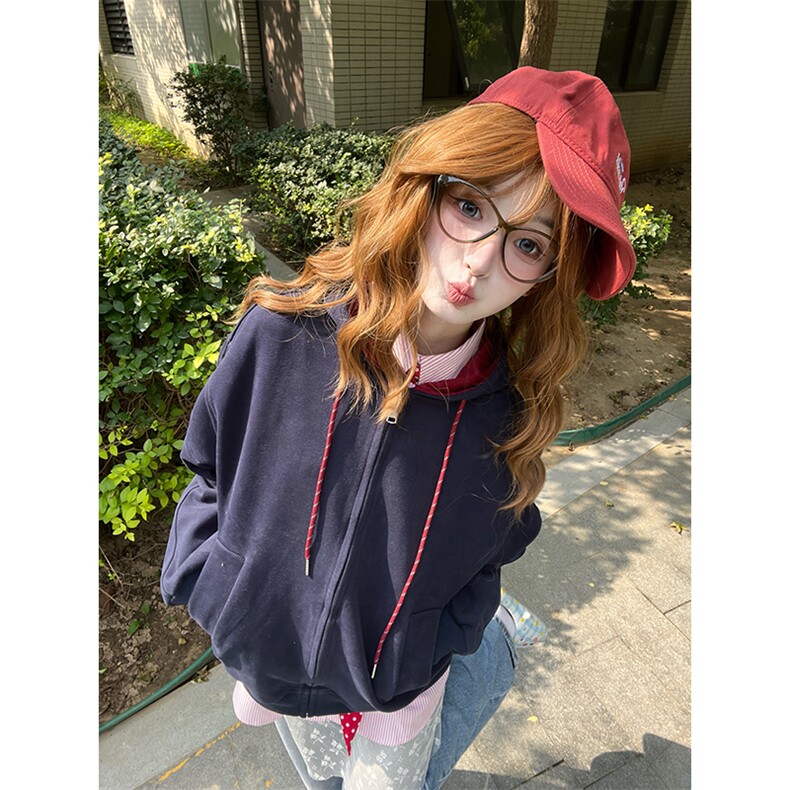 抖音得物二开美式高街重磅结构双层撞色连帽卫衣开衫外套W116，男装卫衣，电商A486