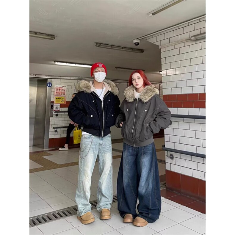 网图美潮立体解构大毛领座山雕棉服外套W18333/特P105,男装棉衣,电商B350